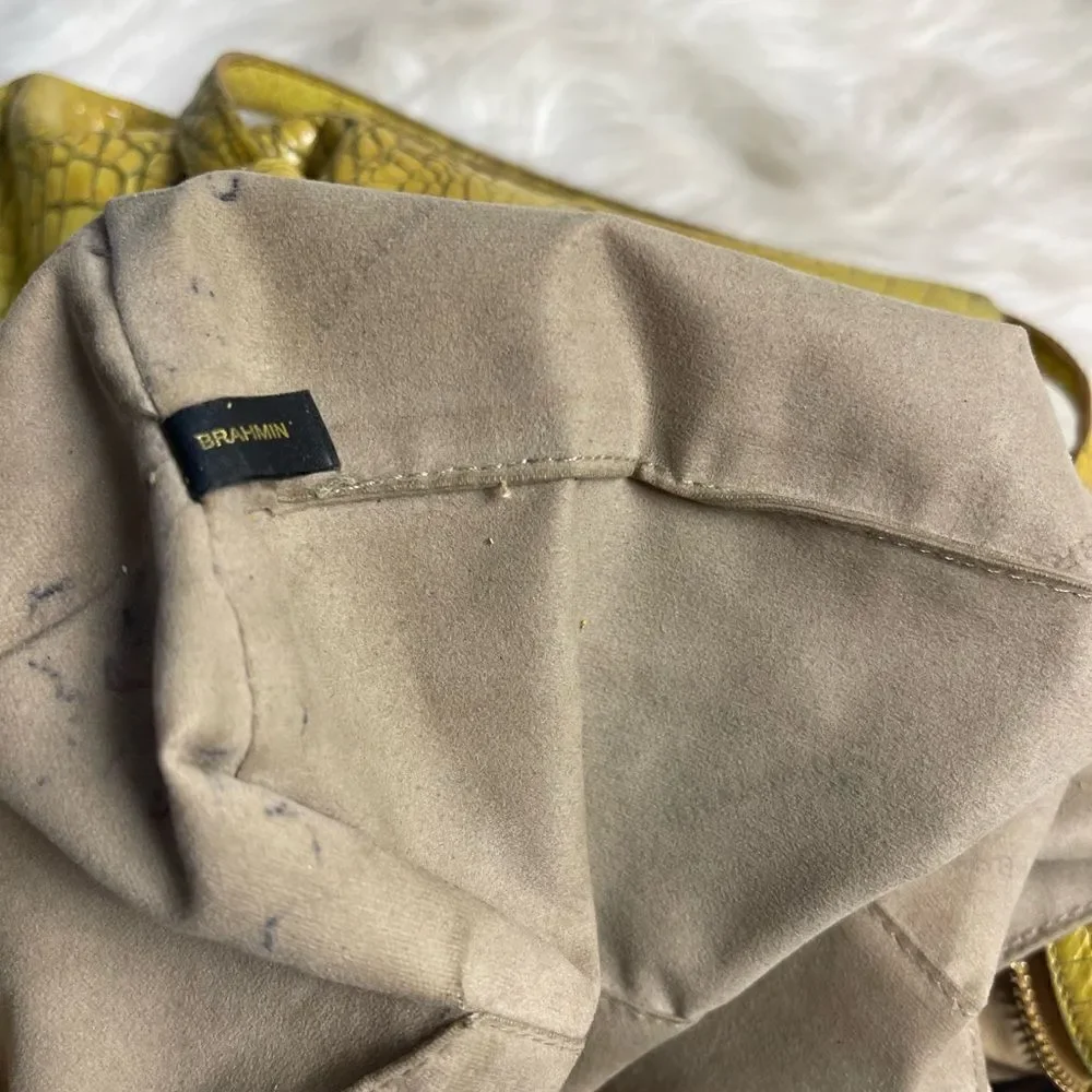 Brahmin Alden Melbourne Leather Tote Yellow shoulder bag gold tone hardwares.